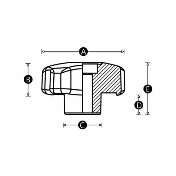 Soft touch plastic lobe knob technical drawing