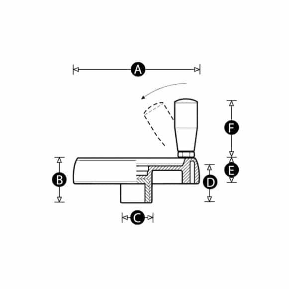 Flush folding recessed hand wheel - technical drawing
