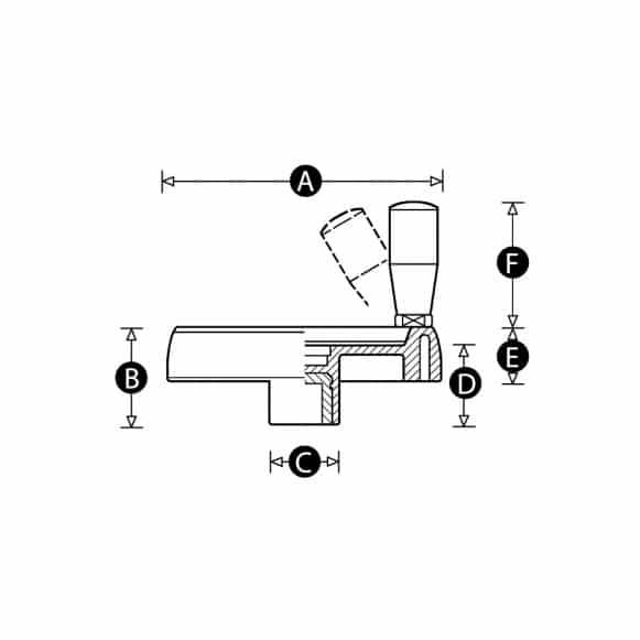Solid control hand wheel with folding and revolving handle - technical drawing