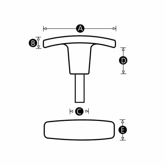Plastic tee handle with Male threaded stud - technical drawing