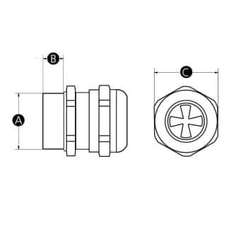 Nickel Plated Brass Cable Gland with EMC Protection for shielded cables - technical drawing
