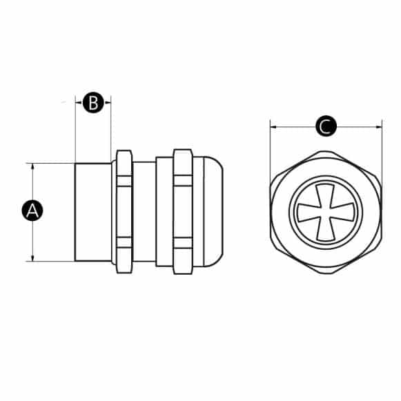 Nickel Plated Brass Cable Gland with EMC Protection for shielded cables - technical drawing