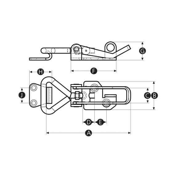 Stainless steel adjustable toggle latch or hook clamp technical drawing