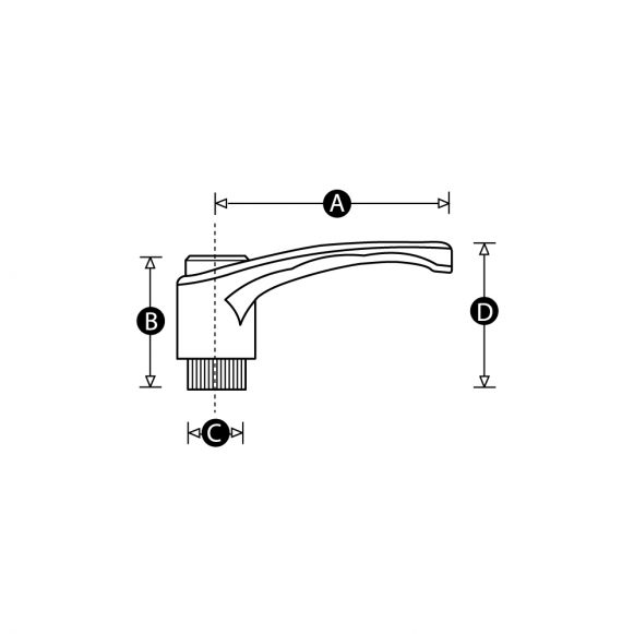 Female index clamping handle technical drawing