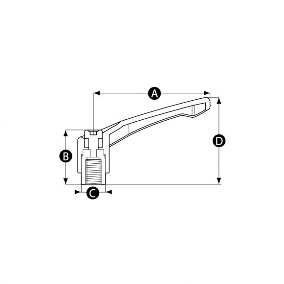 Female indexing clamping handle technical drawing