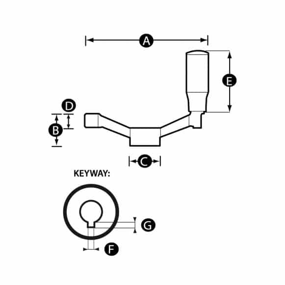 Aluminium control handwheel with revolving side handle and keyway - technical drawing