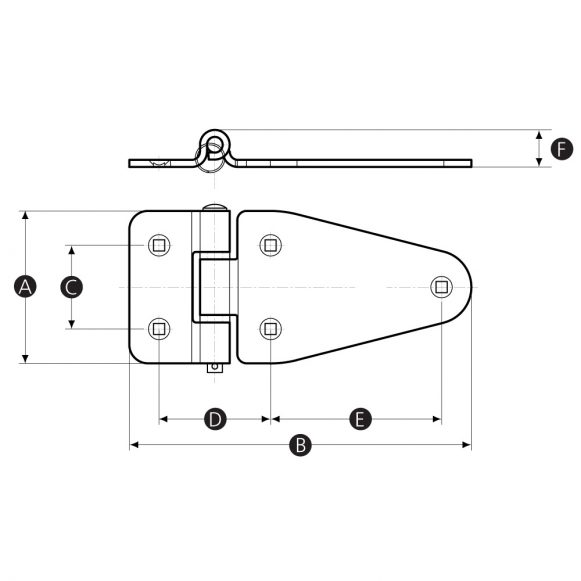 Stainless steel carriage hinge technical drawing