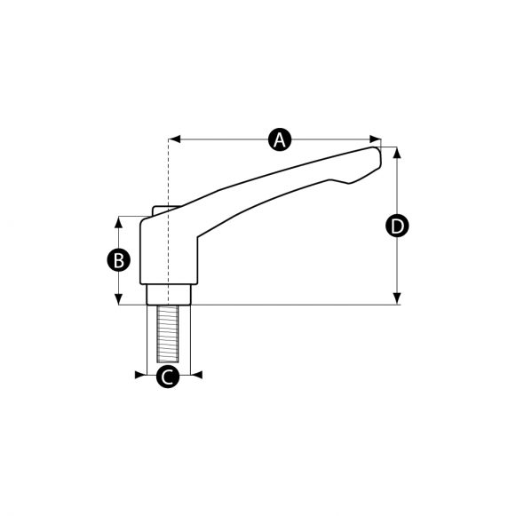 Male thread index clamping handle technical drawing
