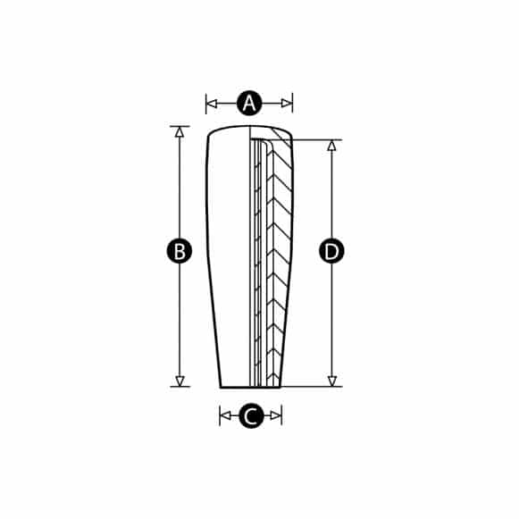 Push fit, self fixing cylindrical knob handle - technical drawing