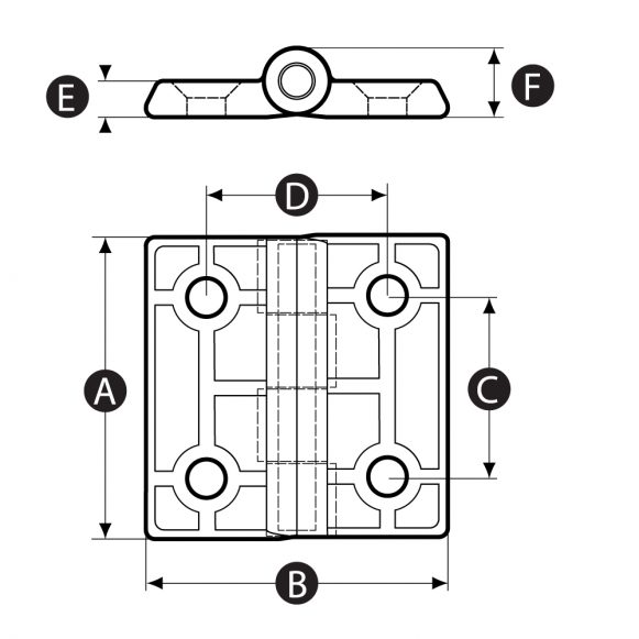 Metal cabinet and enclosure hinge - technical drawing