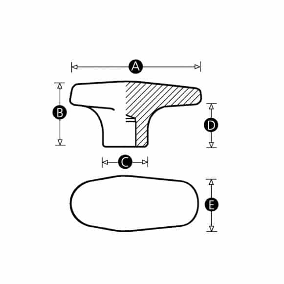 Offset tee handle technical drawing