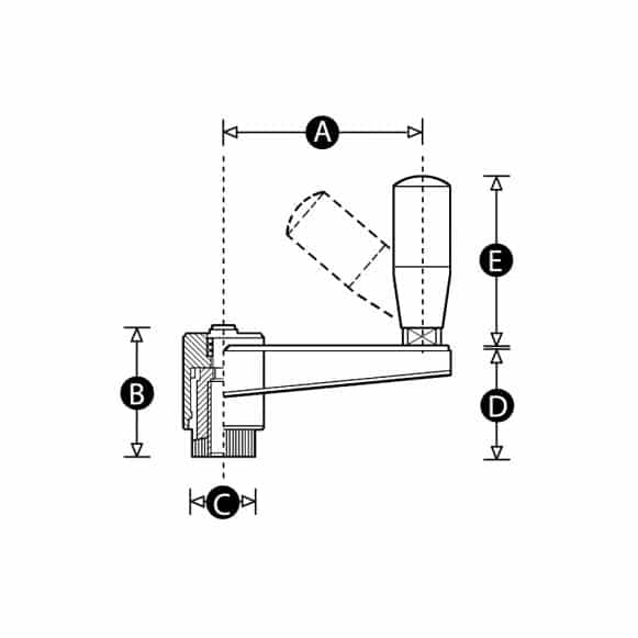 Index crank handle with folding side handle - technical drawing