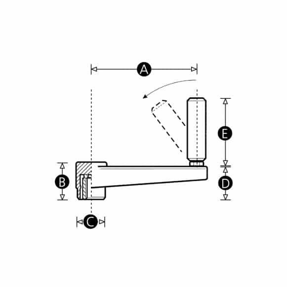 Cranking handle with folding and revolving side handle - technical drawing