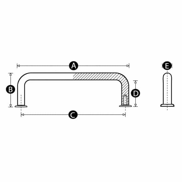 Chrome plated steel pull handle - technical drawing