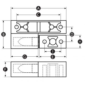Metal offset lift off hinge - technical drawing