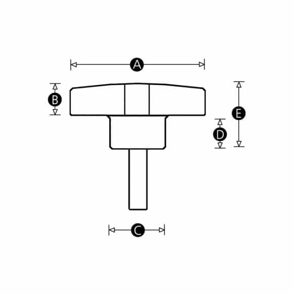 male threaded solid star knob - technical drawing