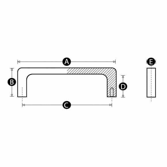 Pull handle for electrical cabinets, enclosures and server racks. Technical drawing