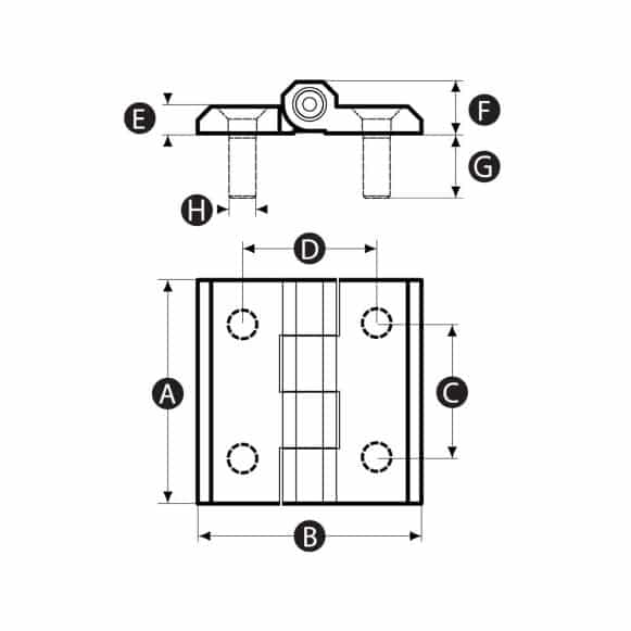 Technical drawing of surface mount hinge