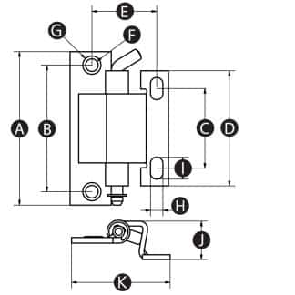 Technical drawing of Concealed Hinge with Removable Pin