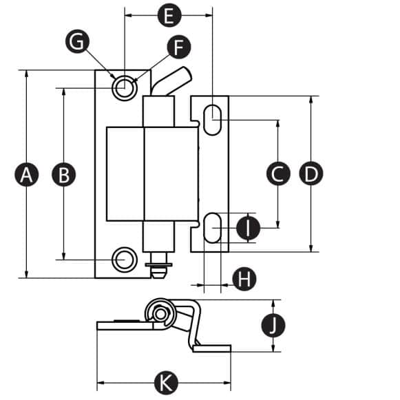 Technical drawing of Concealed Hinge with Removable Pin