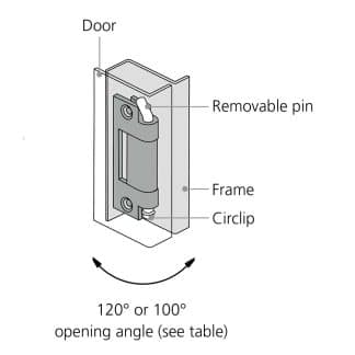 Drawing showing opening angle of Concealed Hinge with Removable Pin