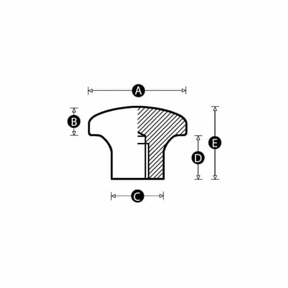 Female threaded button knob technical drawing