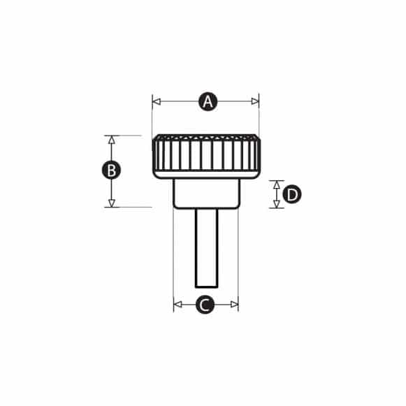 Male threaded knurled plastic thumbscrew - technical drawing
