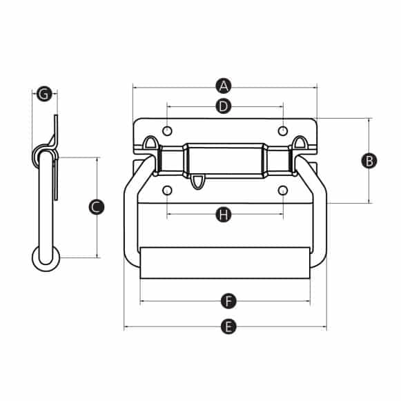 Stainless steel sprung folding handle for flight cases and enclosures