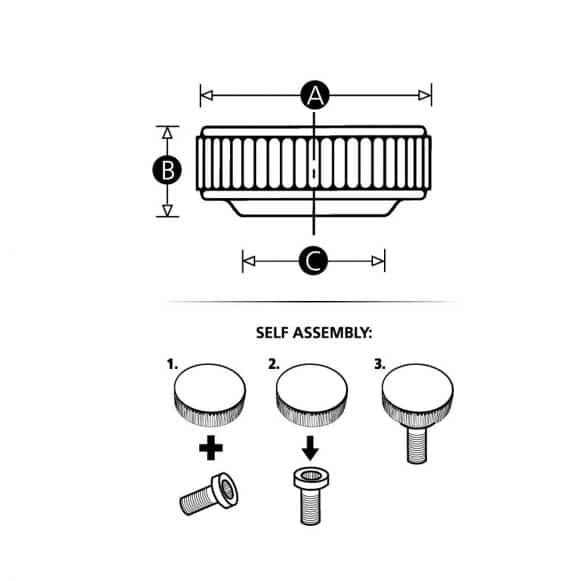 Knurled self assembly knob technical drawing