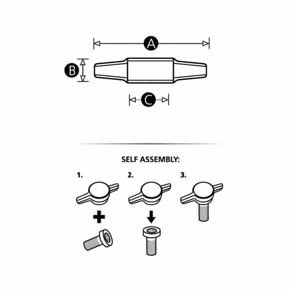 Wing knob self assembly knob technical drawing