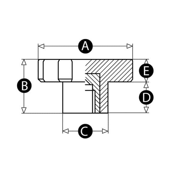 Heavy duty plastic clamping knob - technical drawing