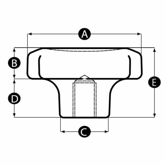 Technical drawing of solid plastic lobe knob