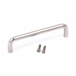 Polished steel furniture and cabinet drawer pull handle with screws